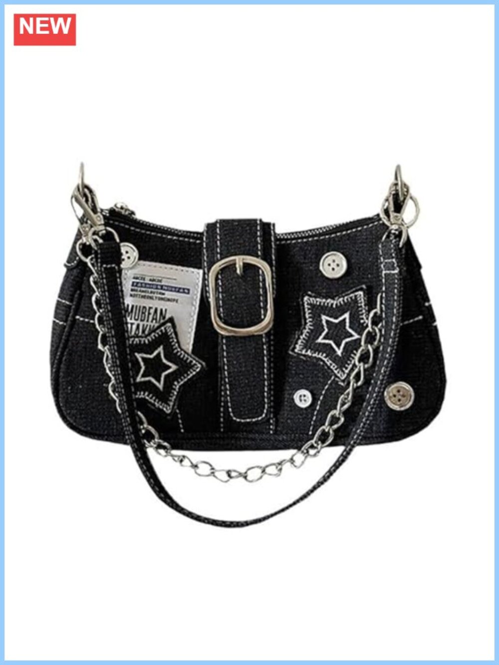 Y2K Denim Shoulder Bag Star Pattern Studded Grunge Purse